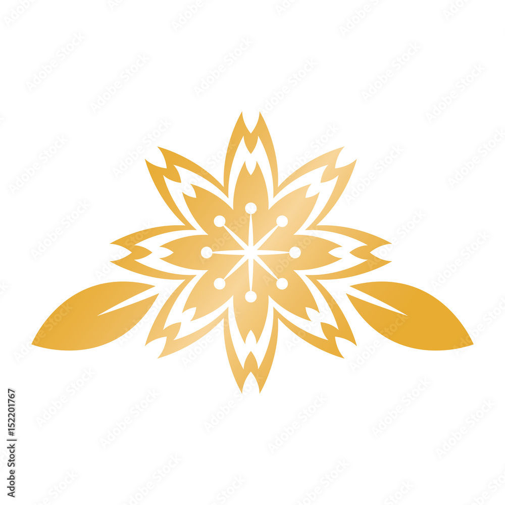 golden flower leaves chinese decoration symbol vector illustration