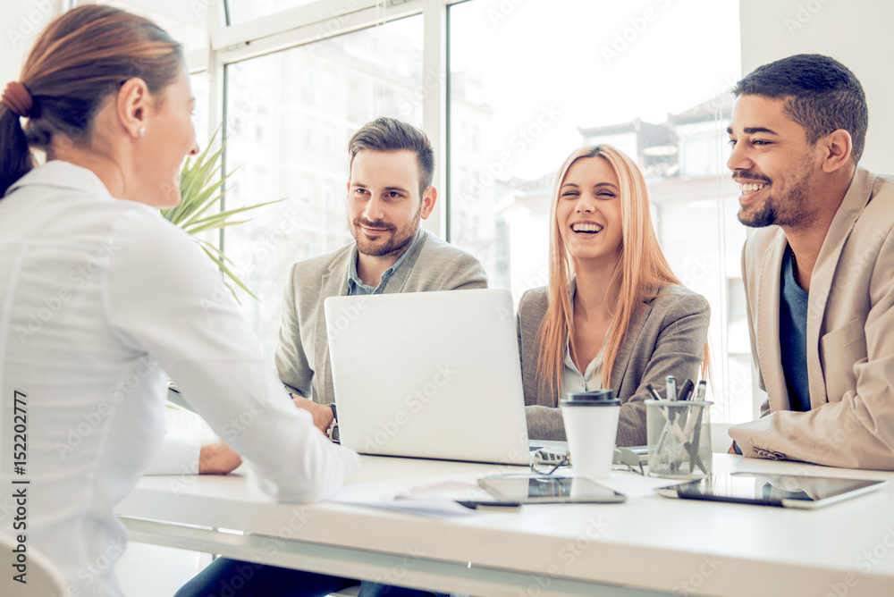 Young attractive woman during job interview Young attractive woman during job interview