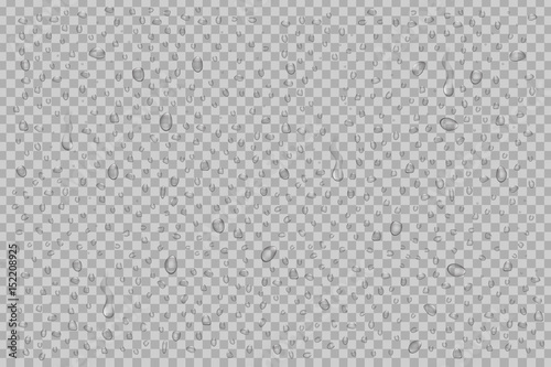 Vector set of realistic isolated water droplets on the transparent background.