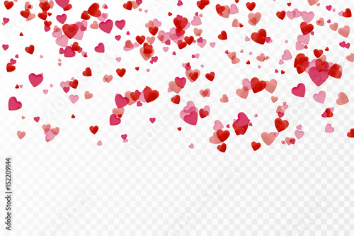 Fototapeta Naklejka Na Ścianę i Meble -  Vector isolated heart confetti on the transparent background. Concept of happy birthday, party, romantic event and holidays.