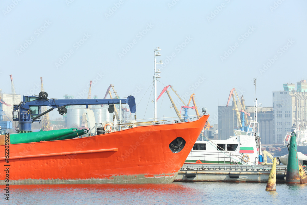 Beautiful view of ship in sea port on sunny day