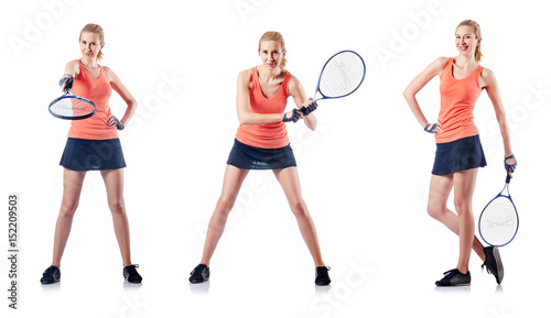 Young woman playing tennis isolated on white © Elnur