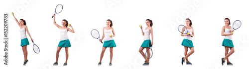 Woman tennis player isolated on white