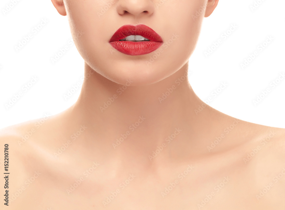 Beautiful young woman on white background, closeup Beautiful young woman on white background, closeup