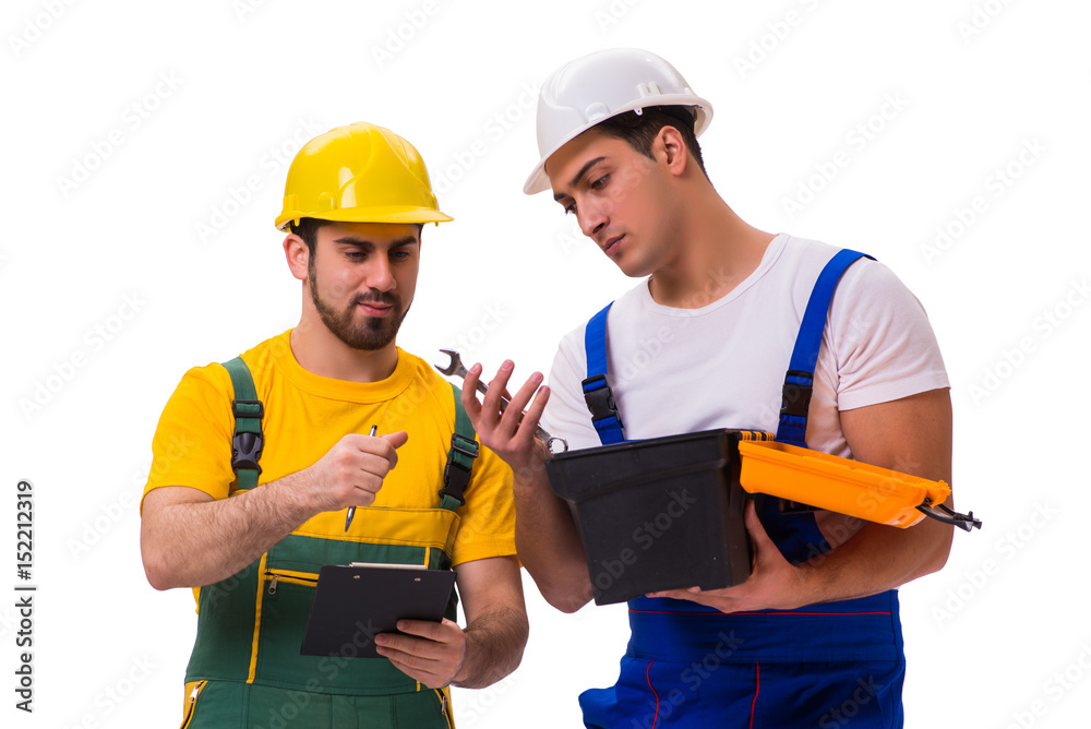 Two workers isolated on the white background Two workers isolated on the white background