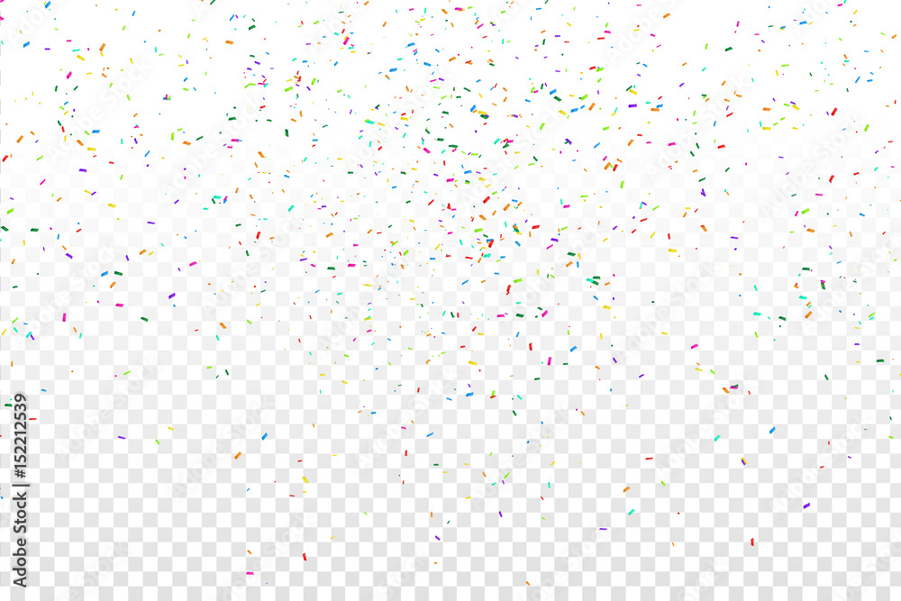 Vector realistic colorful confetti on the transparent background. Concept of happy birthday, party and holidays. - obrazy, fototapety, plakaty 