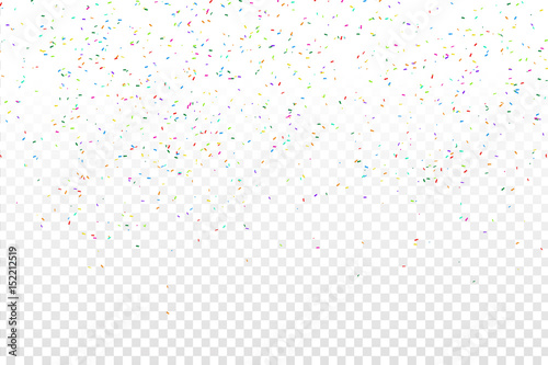 Vector realistic colorful confetti on the transparent background. Concept of happy birthday, party and holidays.