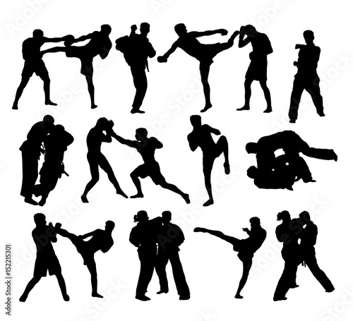 Judo and Free Boxing Silhouettes, art vector design