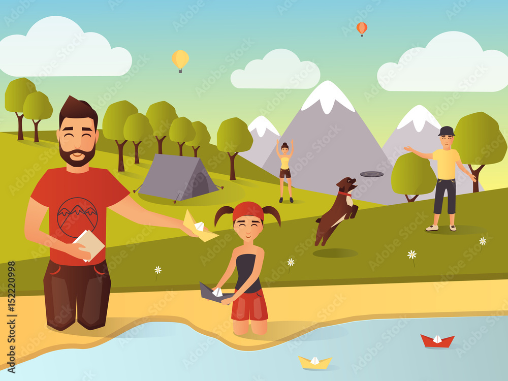 Family outdoor games vector illustration in flat style