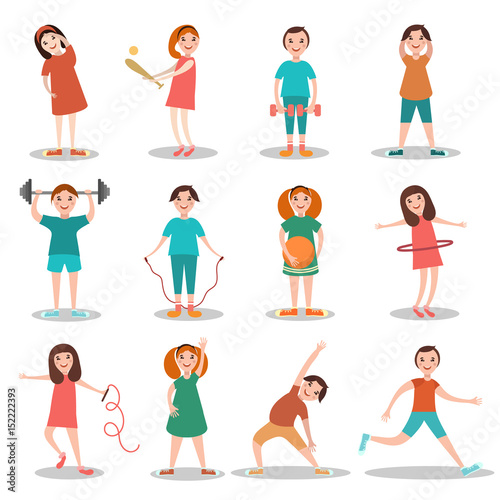 Children doing sports vector flat illustration