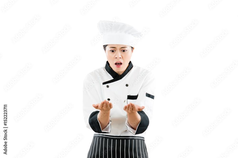 woman cook feel shocked disappointed woman cook feel shocked disappointed
