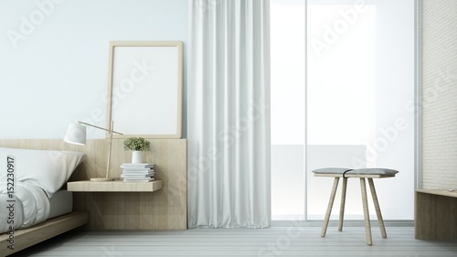 The interior minimal bedroom space in condominium  and decoration white background - 3D Rendering