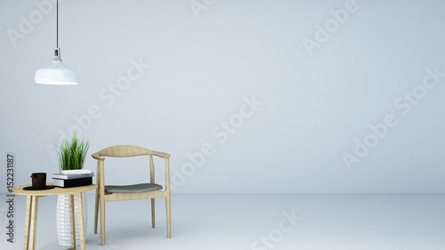 The interior furniture living space decoration white background and empty space - 3D Rendering