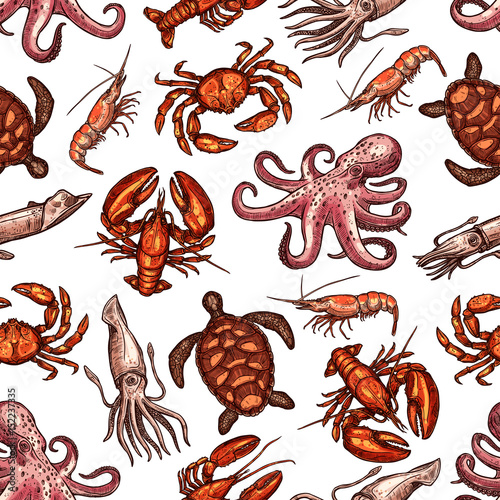 Seafood seamless pattern with sea animals © Vector Tradition