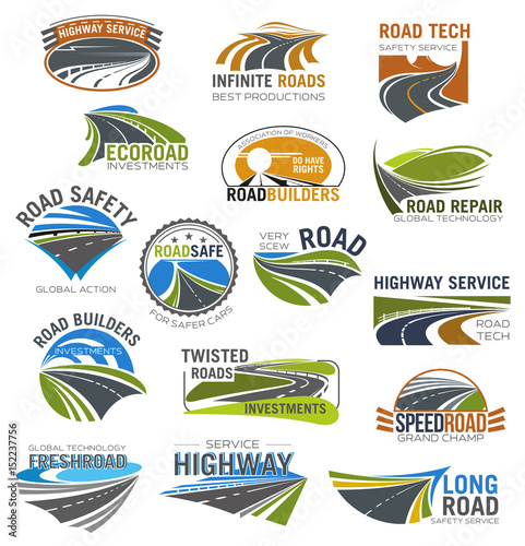 Road, highway and freeway isolated symbol set
