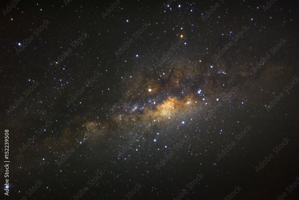 Fototapeta premium Milky way galaxy with stars and space dust in the universe, Long exposure photograph, with grain.