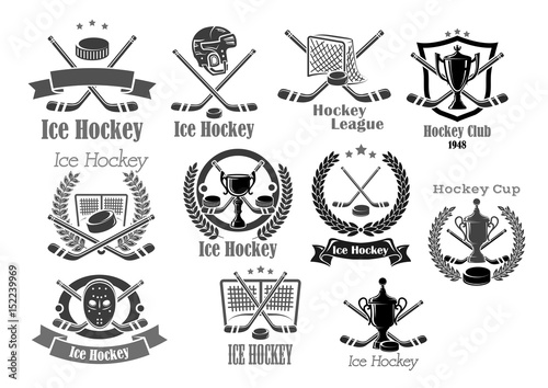 Ice hockey club or championship award vector icons