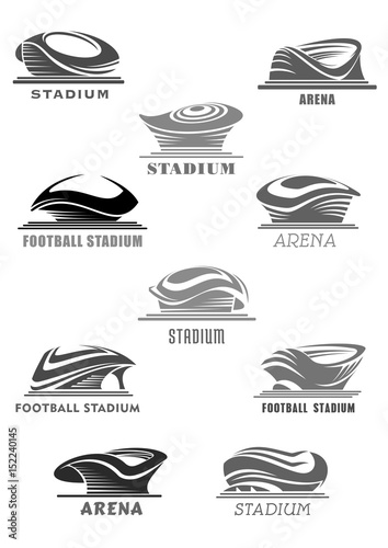 Vector football arena or sport stadium icons set