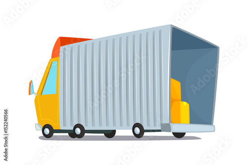 Cartoon vector illustration. Concept design of delivery truck. Lorry for transportation of goods and containers