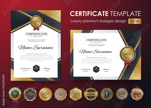 certificate template with luxury pattern,diploma,Vector illustration and vector Luxury premium badges design,Set of retro vintage badges and labels.