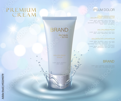 Moisturizing effect cosmetic ad template. Aqua water splash drop 3d detailed realistic vector illustration. Promoting banner blue marketing background