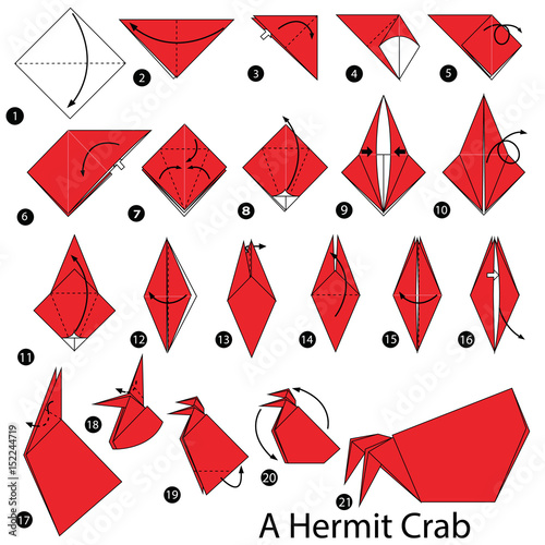 step by step instructions how to make origami A Hermit crab