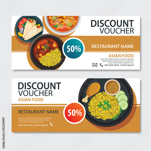 Discount voucher asian food template design. Indian set
