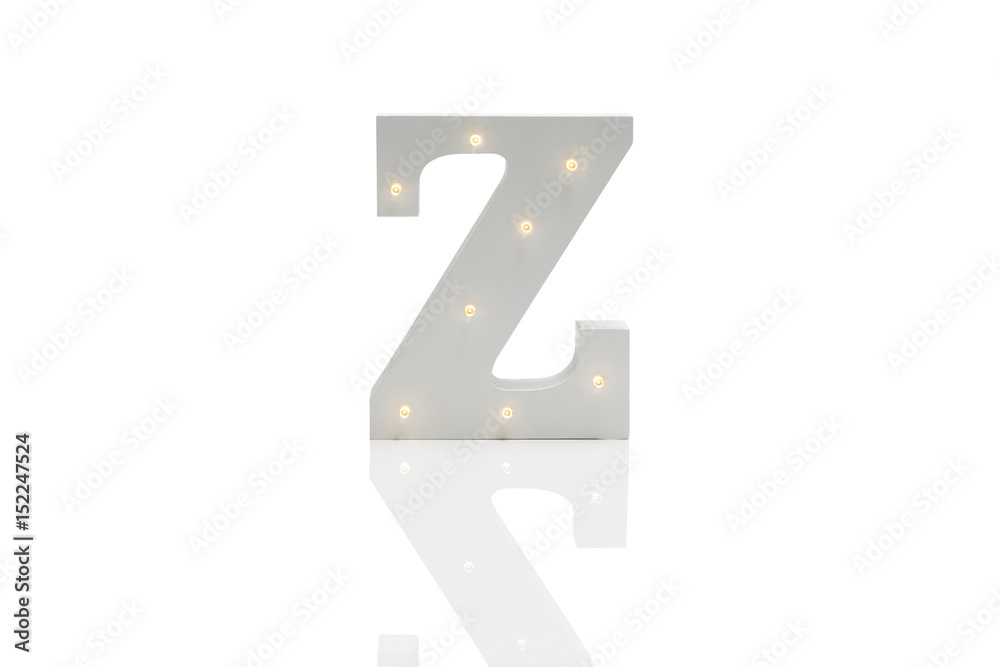 Decorative Letter Z with Embedded LED Lights Over White Background Decorative Letter Z with Embedded LED Lights Over White Background
