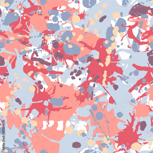 Orange red grey ink paint splashes seamless pattern