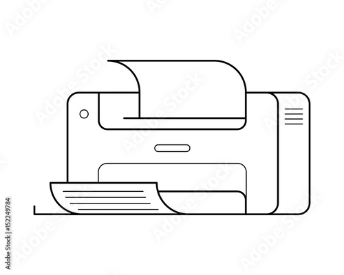 Printer line art, simple gadget icon for web application, outline vector pictogram isolated on a white background, home and office device for printing text, photos
