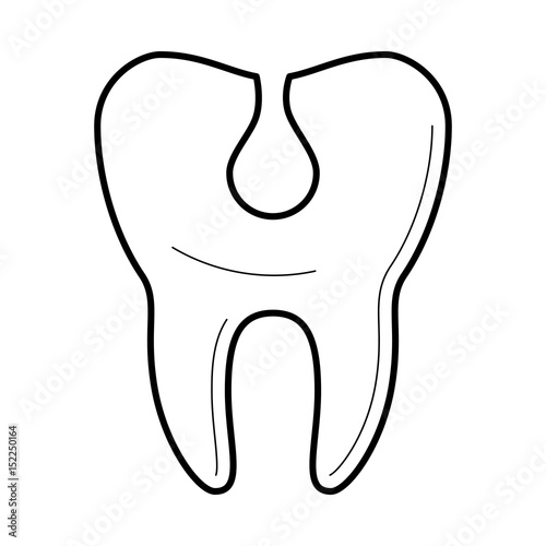 Tooth with cavity, tooth decay, hole damage, educational poster for medical clinic, professional treatment image, stomatology information pictogram, health concept. Vector illustration