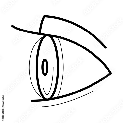Eye with contact lens icon, side view line art pictogram, image for ophthalmology patient education materials, eye doctor poster, optical salon picture, health concept. Flat style vector illustration
