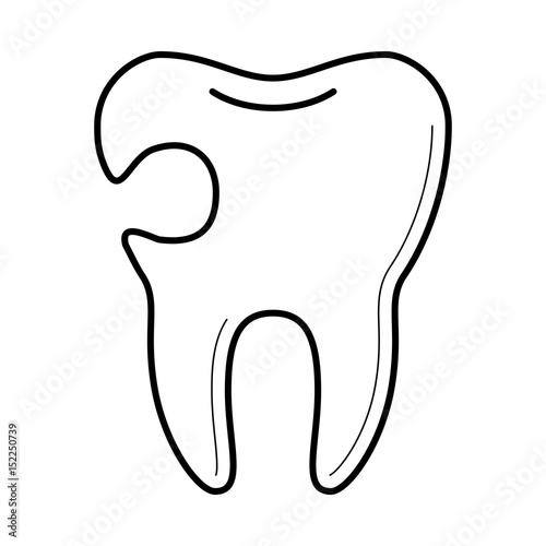 Tooth with cavity, tooth decay, hole damage, educational poster for medical clinic, professional treatment image, stomatology information pictogram, health concept. Vector illustration