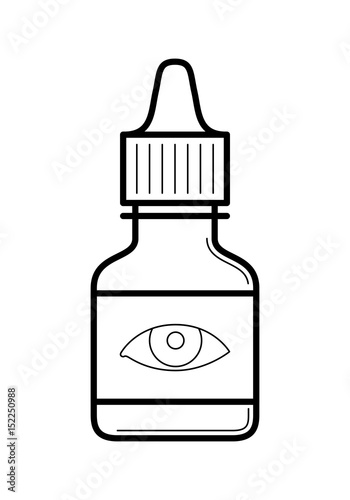 Eye drops bottle icon, plastic container line art pictogram, image for ophthalmology, optical salon or drug store, clinic product, eye health and care concept. Flat style vector illustration