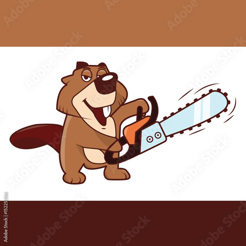 beaver holding a chainsaw in his hands, vector illustration