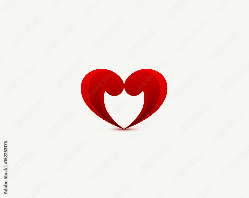 Heart vector symbol. Valentines day ribbon logotype. Abstract line medical health logo icon design. Shield heart
