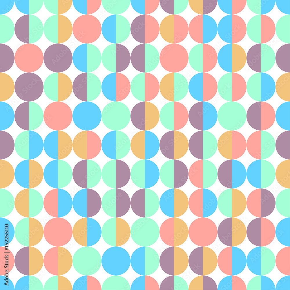 Abstract colorful half circles seamless geometric pattern in vector on white background. Abstract colorful half circles seamless geometric pattern in vector on white background.