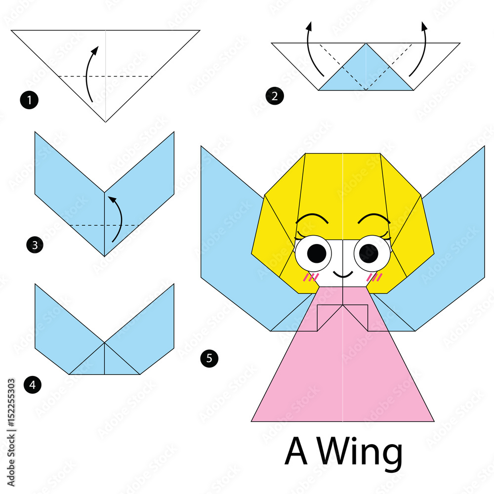 step by step instructions how to make origami A wing Stock Vector ...