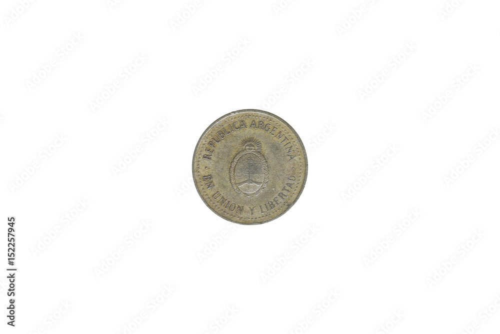 Argentinian 10 peso centavos coin year 1992 isolated on white background. Argentinian 10 peso centavos coin year 1992 isolated on white background.