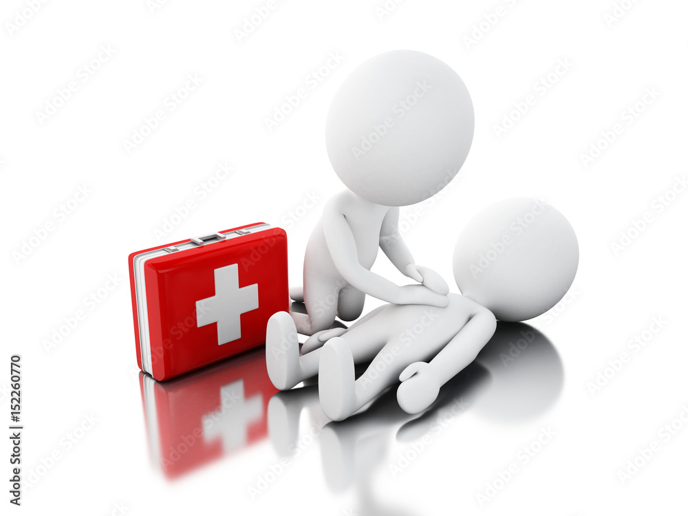 3d White people providing first aid support 3d White people providing first aid support