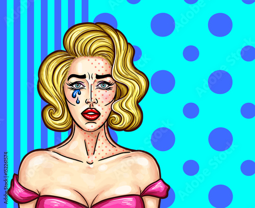 Vector illustration of a young beautiful girl with makeup in pop art style