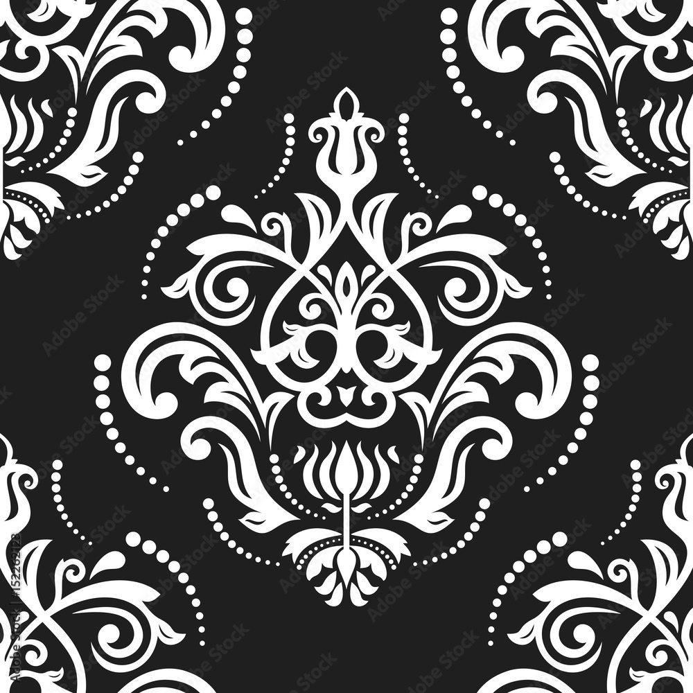 Orient vector classic black and white pattern. Seamless abstract background with repeating elements. Orient background