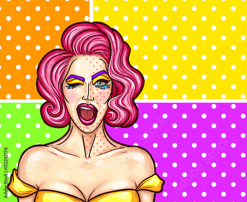 Vector illustration of a young beautiful girl with makeup in pop art style