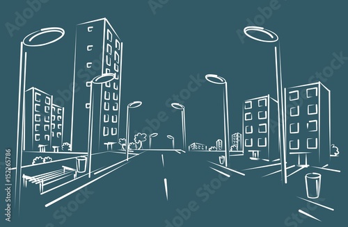 Sketch of city street. 