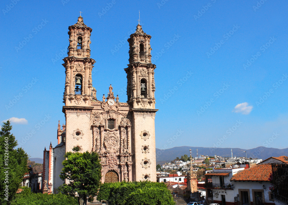 Facade of Santa Prisca Parish Church, Taxco de Alarcon city, Mexico