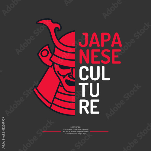 Modern poster Japanese culture with the samurai armor in a minimalist style