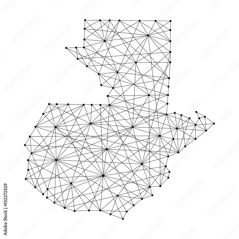 Fototapeta premium Map of Guatemala from polygonal black lines and dots of vector illustration