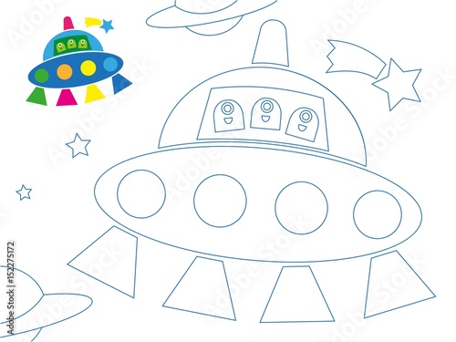 Coloring, flying saucer, aliens
