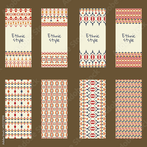Vector set of colorful vertical banners for business and invitation. Ethnic tribal ornaments. Boho style