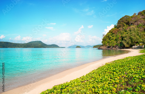 Beach sand and blue sea nature in blue sky